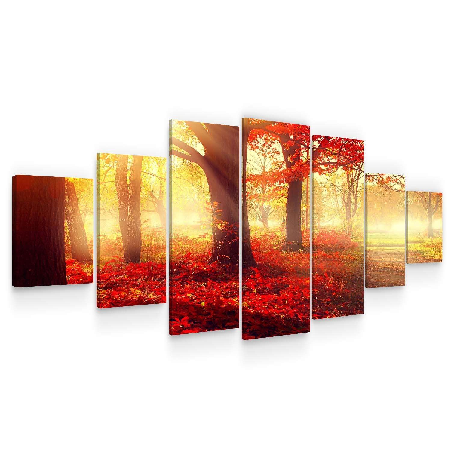 Startonight Huge Canvas Wall Art Large Red Forest - Large Set of 7 for Living Room 100 x 240 cm
