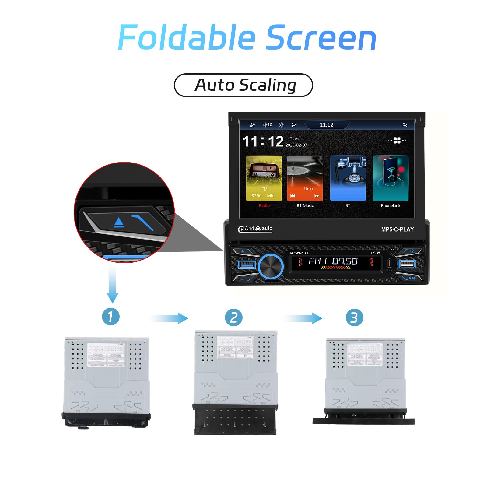 Hikity 7" 1 DIN CarPlay Autoradio avec Bluetooth FM Caméra de Recul | Écran Tactile Android Auto Wireless CarPlay Mirror Link Commandes au Volant USB AUX