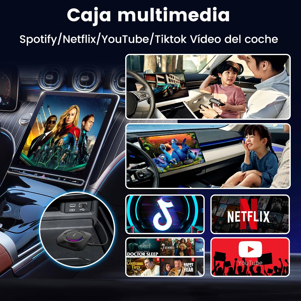 CarlinKit Android 13.0 AIBox Adaptador - Wireless CarPlay&Android Auto, Sistema autónomo Android 13.0 4GB+64GB, Soporte GPS/Tarjeta SIM, para Coches con Cable CarPlay&Android Auto