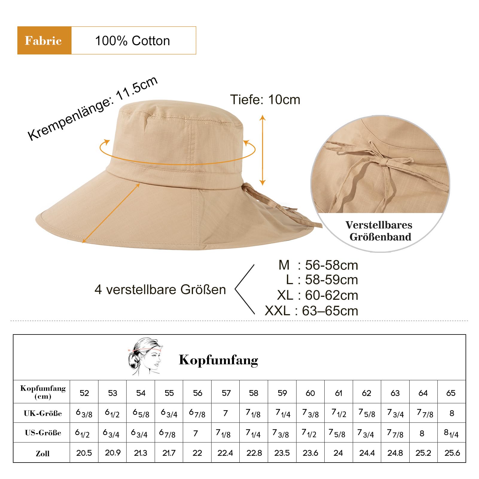 TOP-EX XL/XXL, cappello da sole da donna, in cotone, UPF 50+, protezione solare, cappello estivo con protezione per il collo, per donna, tesa larga, cappello da giardino pieghevole