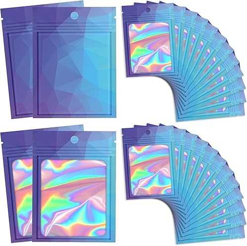 Miniatura 7 de 100 bolsas resellables con ventana transparente, bolsas de embalaje holográficas degradadas transparentes para pequeñas empresas, bolsas con cierre