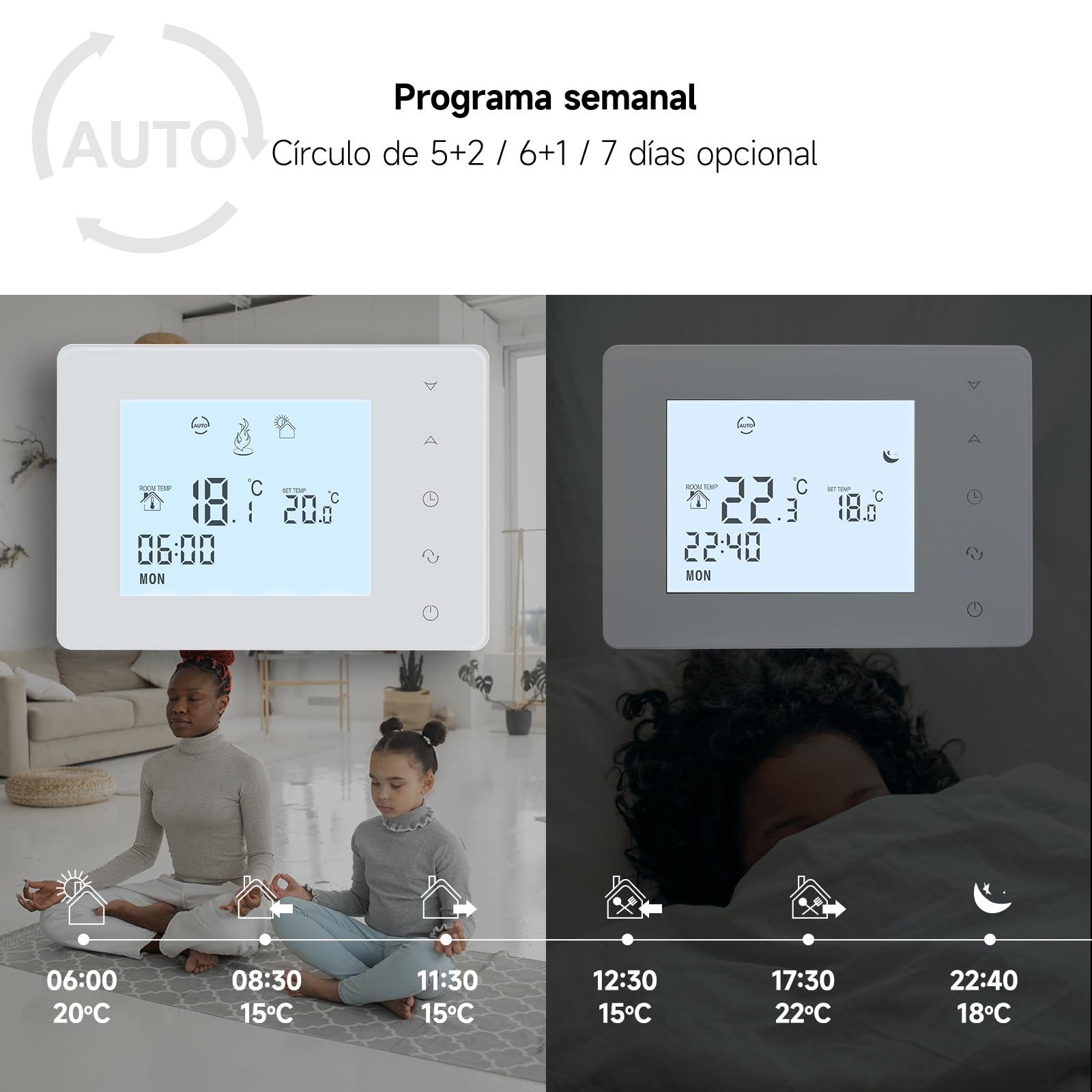 Beok - Termostato para caldera de gas de 2 cables, termostato de pared, termostatos programables con cable, termostatos de ambiente, alimentación por pilas 2 AA, sin función WiFi, batería no incluida