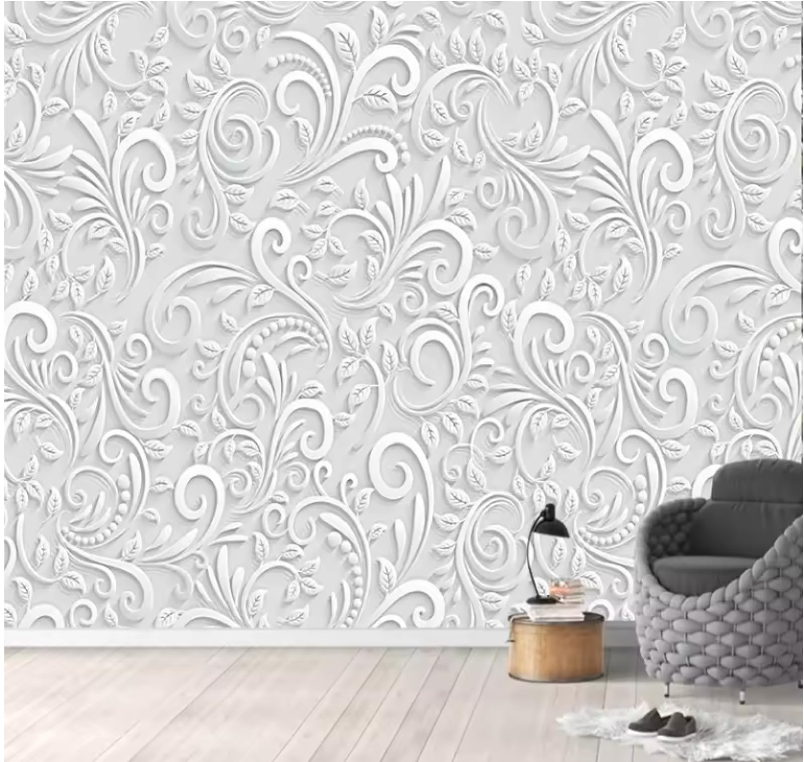 Białe rzeźbione kwiaty tapety ścienne do salonu tło ścienne romantyczna dekoracja domu 3D 430 x 300 cm