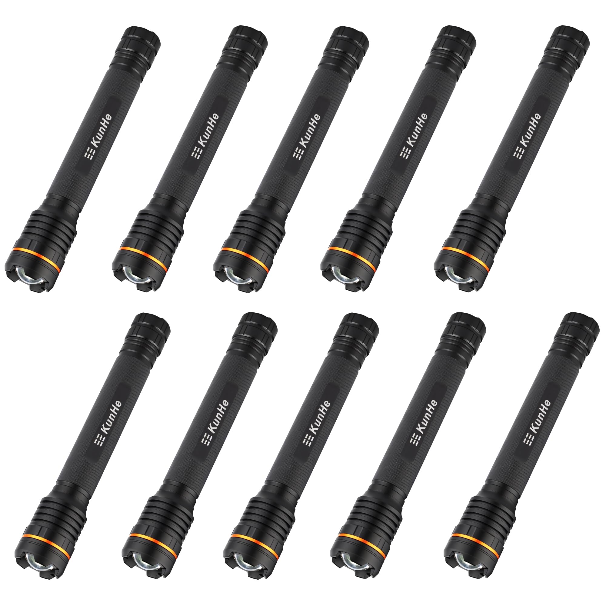 KunHe Paquete de 10 linternas LED de celda 4D resistentes grandes de aluminio con zoom de alto lúmenes de 2000 lm, luz de flash de policía, linterna grande para el hogar, cortes de energía de