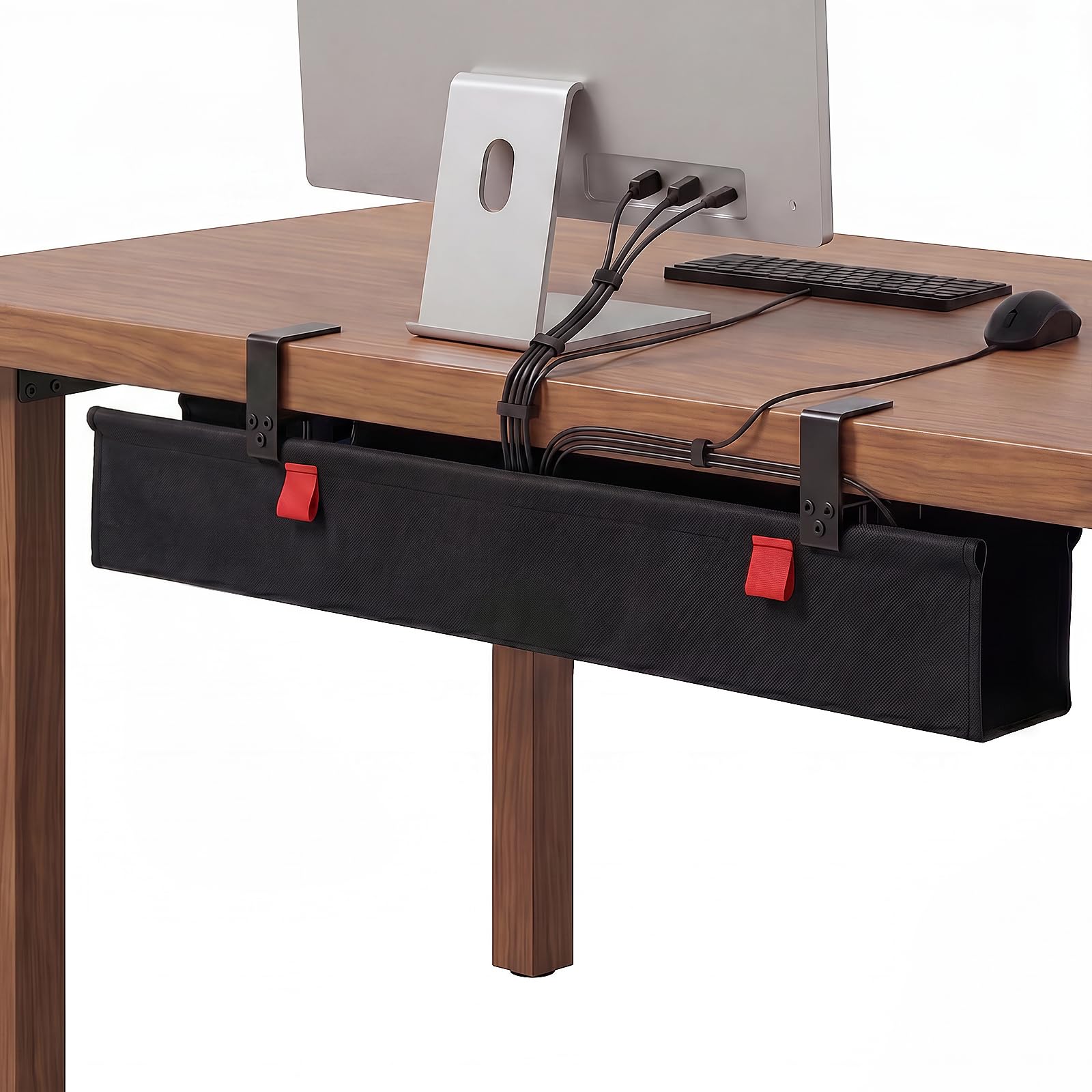 BSEED Organizador Cables Escritorio Oxford, Bandeja Portacables Bajo Mesa sin Taladro, Recoge Cables Ajustable Velcro, Gestión Múltiples Escenas Oficina Hogar,90cm*14cm Negro