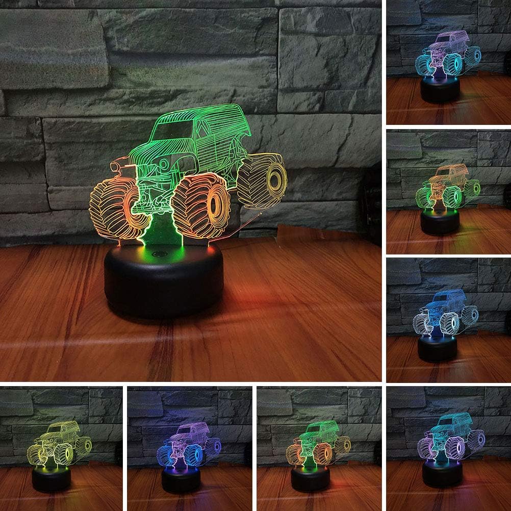 Monster Jam Truck 3D Illusion Led Lamp Mixed Color Car Night Light Birthday Gift Festival Present for Toddler Baby Boy Teen Men Kid Fan Home Toy Decoration Room Bedroom Decor (Monster3)