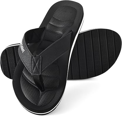 Mens Flip Flops - Comfort Arch Support Slides - Memory Foam Slip On Beach Sandals - Waterproof Open Toe Thong Slippers Summer Footwear
