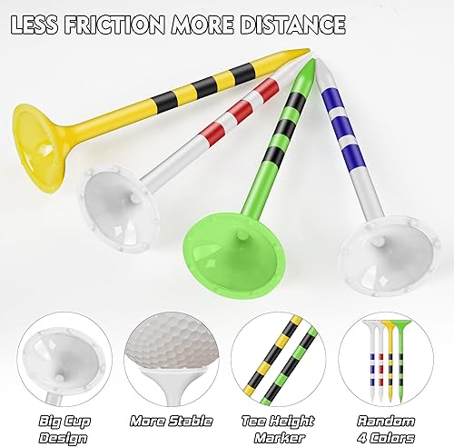 Miniatura 10 de Kamitty Camisetas de golf de plástico, irrompibles de 3 14 pulgadas, paquete de 5080 con copa grande y 8 puntas, reduce la fricción y el giro