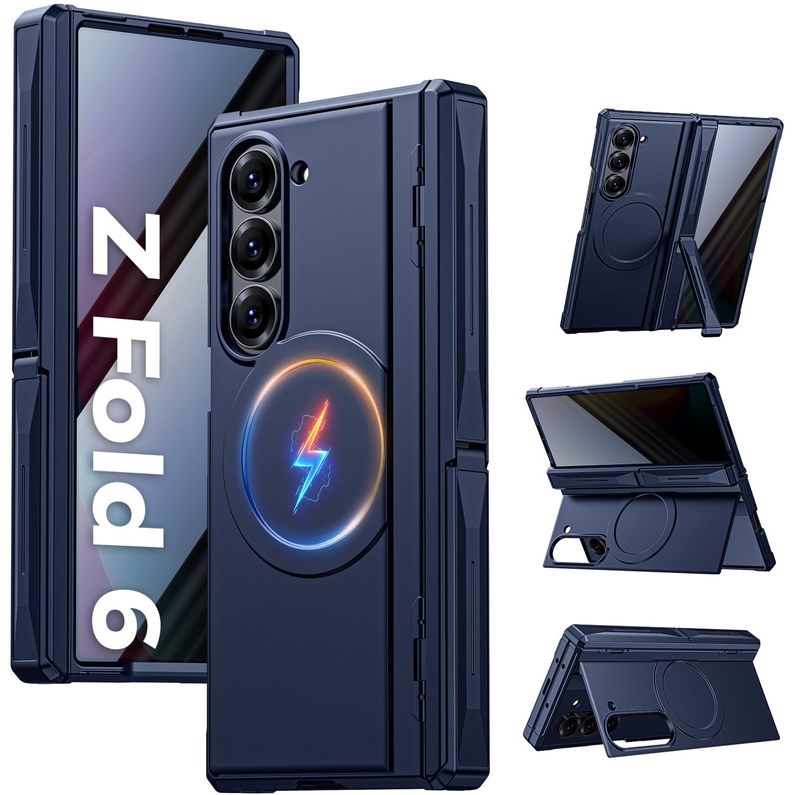 Kaiiecal Funda para Galaxy Z Fold 6 con protector de pantalla de privacidad [apto para Magsafe] [Soporte doble] [Protección de bisagra] Funda de cuerpo completo a prueba de golpes para Samsung Galaxy