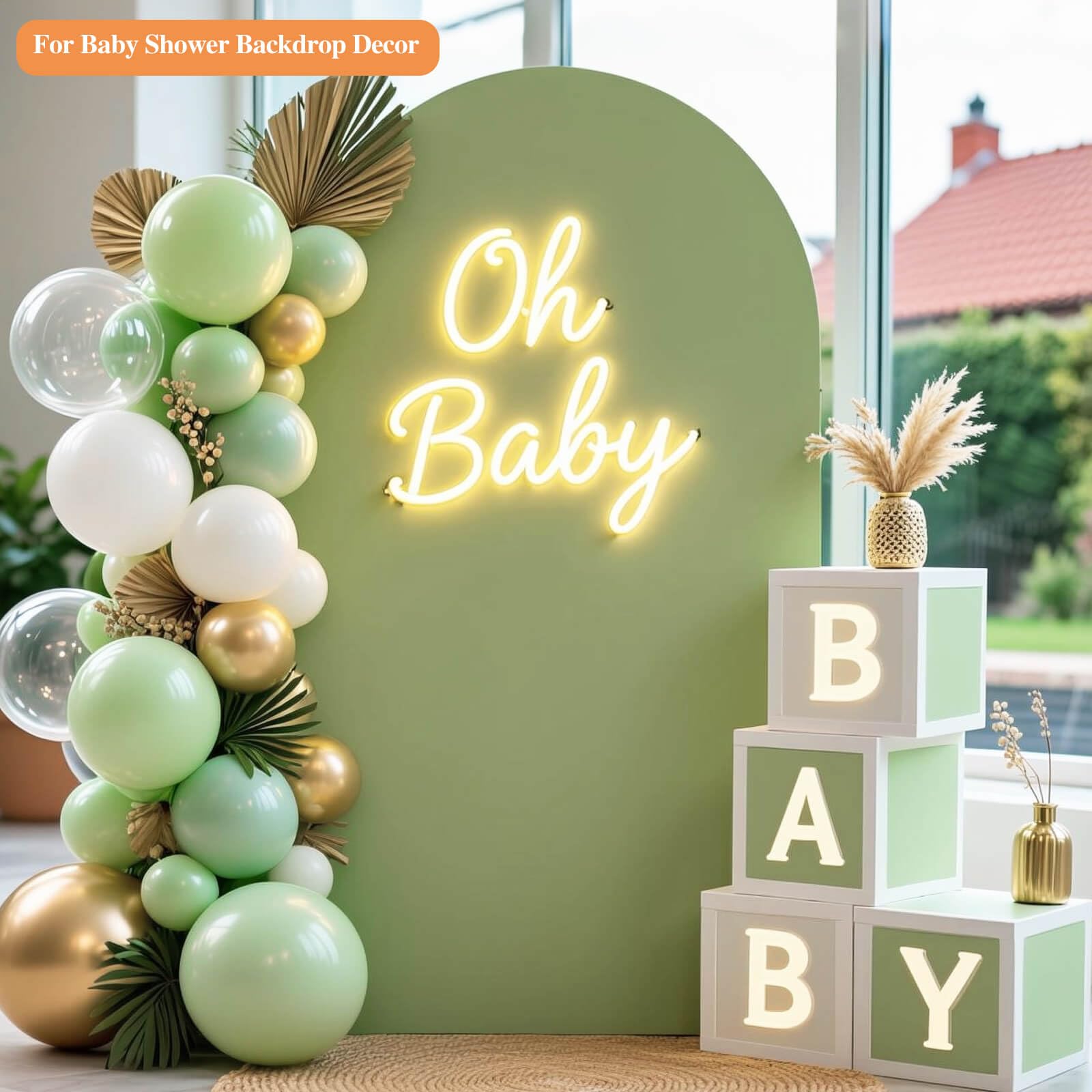 Cubierta elástica para arco de boda de 6 pies, cubierta de fondo de arco verde salvia, parte superior redonda, arco de Chiara, telón de fondo para baby shower, cumpleaños, ceremonia, decoración verde