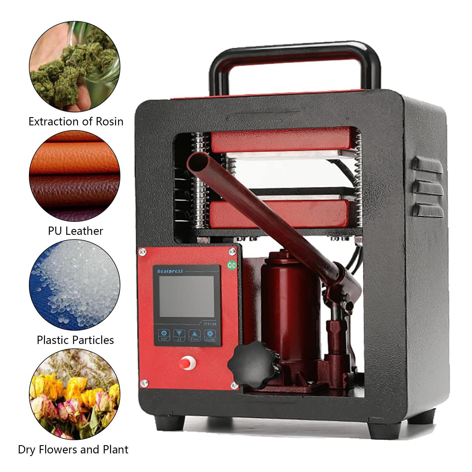 Prensa de calor hidráulica de colofonia, prensado profesional para uso doméstico y comercial, control digital de temperatura (0-250 °C), temporizador 0-999S