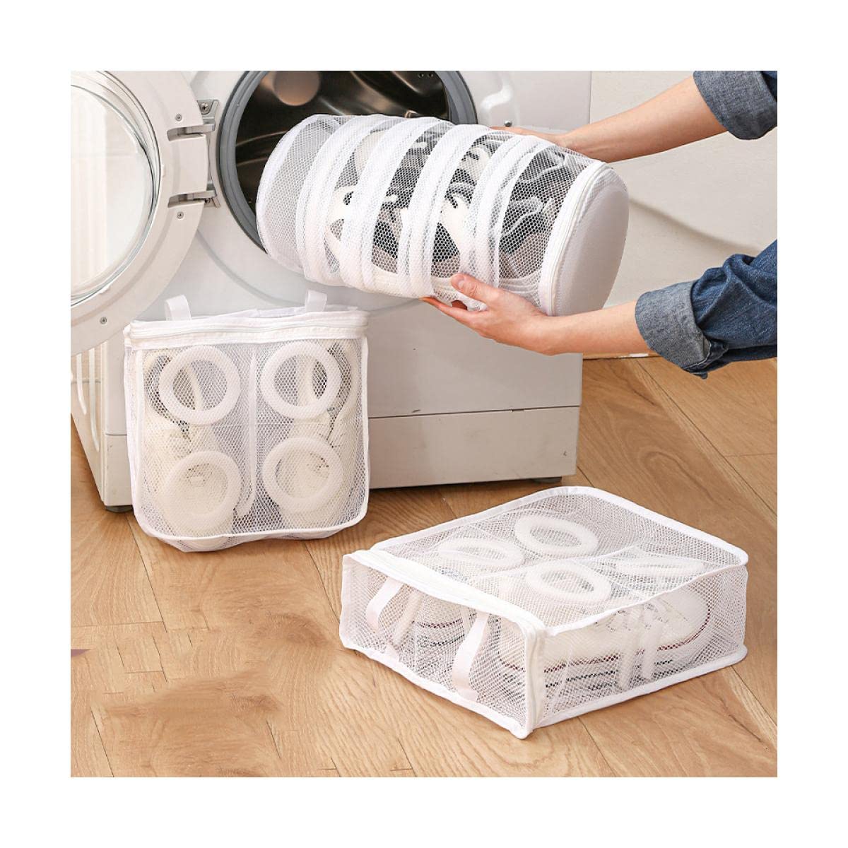 NOBRIM Set mit 3 Wäschesäcken, Mesh, Waschmaschinen-Schuhbeutel, halten die Stoffform in der Waschmaschine, Reißverschluss, Schuhbeutel, Netzstoff, langlebig und wiederverwendbar