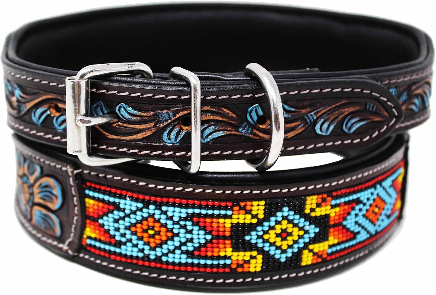 XSmall 9''- 13'' Handcrafted Sunflower Tooled Leather Dog Collar Turquoise 60FK57