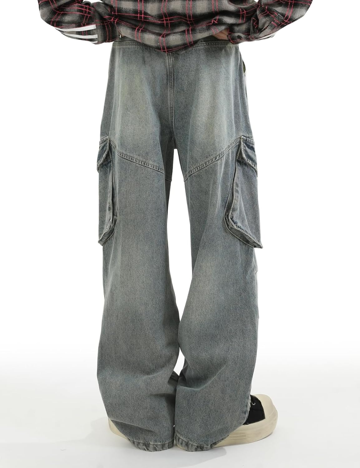 Men's Teens Y2k Baggy Cargo Jeans Washed Wide Leg Hip Hop Denim Pants Casual Loose Fit Trousers Streetwear with Pocket - Image 4