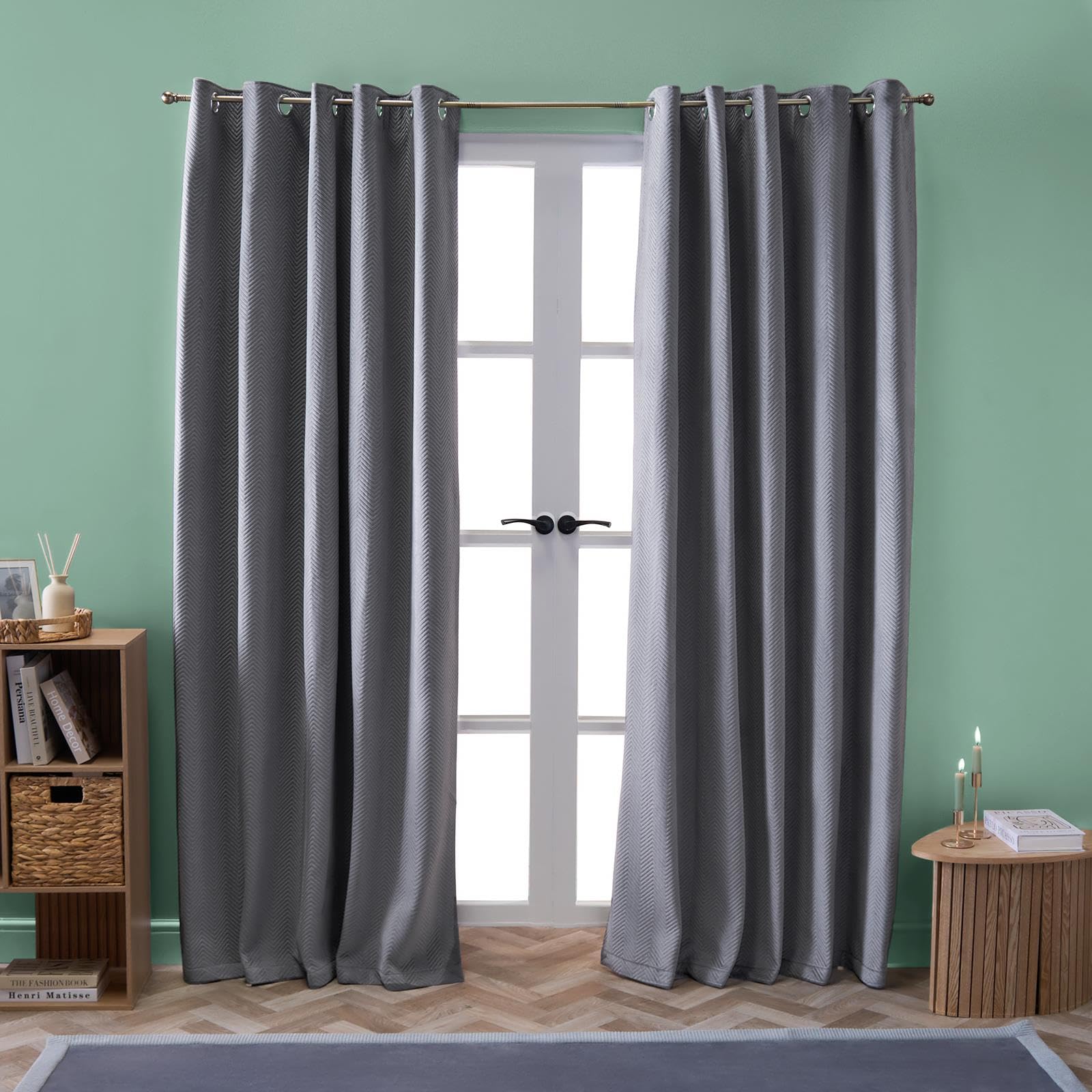 Ohs Charcoal Grey Pinsonic Velvet Curtains Eyelet Ring Top, Elegant Quilted Room Darkening Curtain Light Blocking Thermal Velvet Curtains For Bedroom Living Room 2 Panels, 66" X 90"