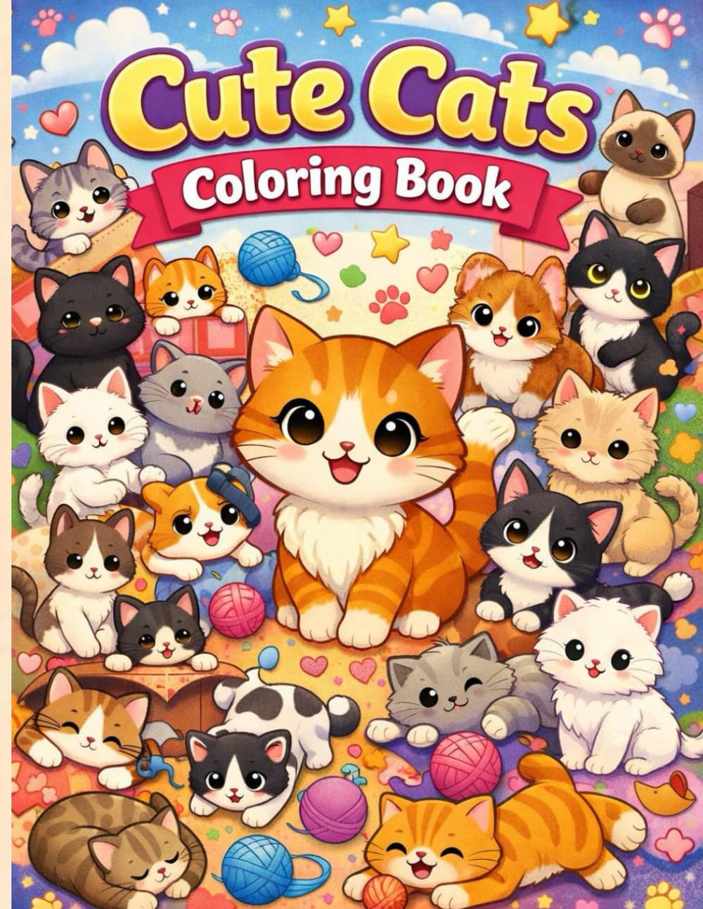 Cute Cats Coloring Book – Over 60 Cats: Fun and Relaxing Coloring Pages for Kids and Adults