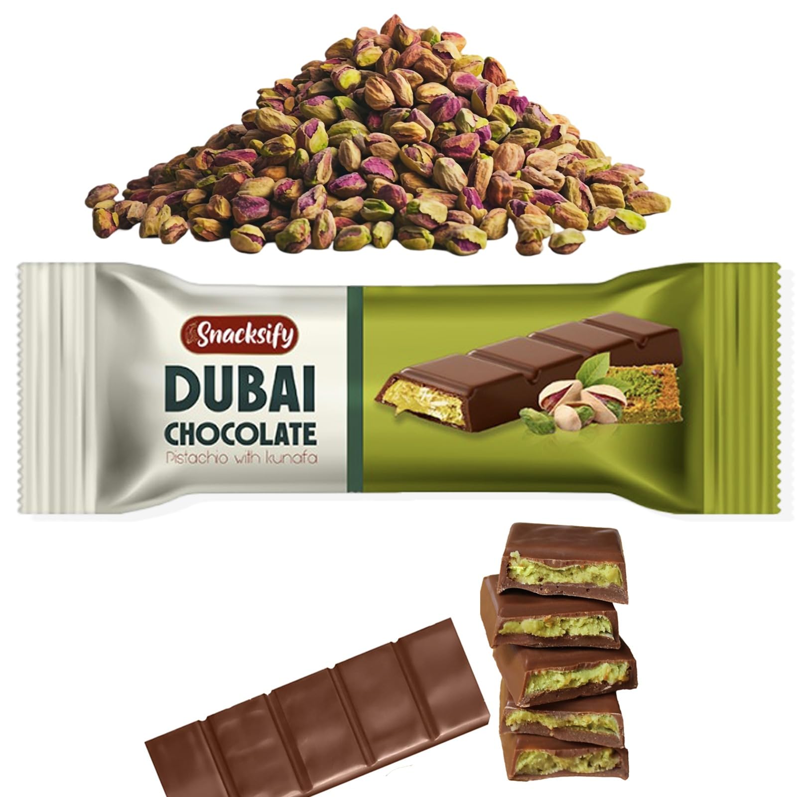 Mini Dubai Chocolate Bar Pistachio (Pack of 24) - Kunafa Pistachio Bars, 27g Each, 1.43 lbs Total – Perfect for Gifting, Fresh Daily Production, 24 Pieces with Shredded Phyllo Dough