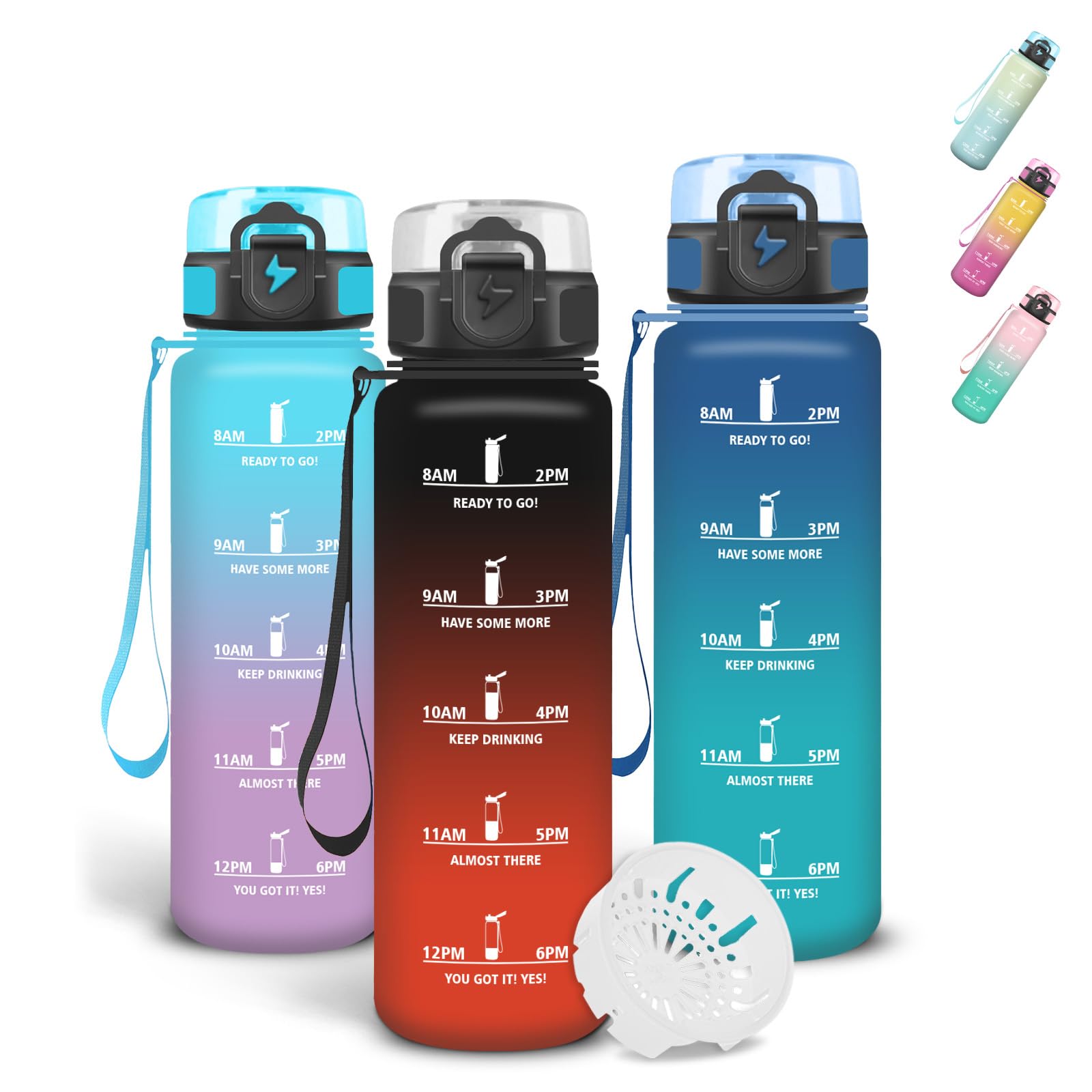 Grsta Trinkflasche 500ml Auslaufsichere, Trinkflasche Kinder mit Filter und Schnürung, Sichere Verriegelung, Wasserflasche mit Zeitmarkierung, Flasche für Outdoor, Reisen, Travel