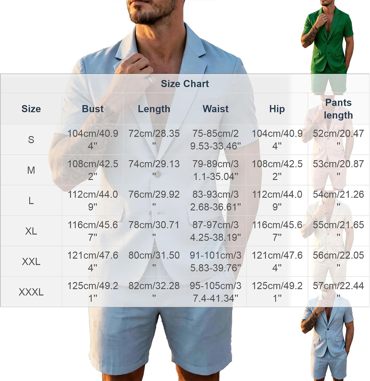 Men 2 Piece Short Suit Set Short Sleeve Lapel Blazer & High Waist Shorts Lightweight Casual Beach Wedding Suit