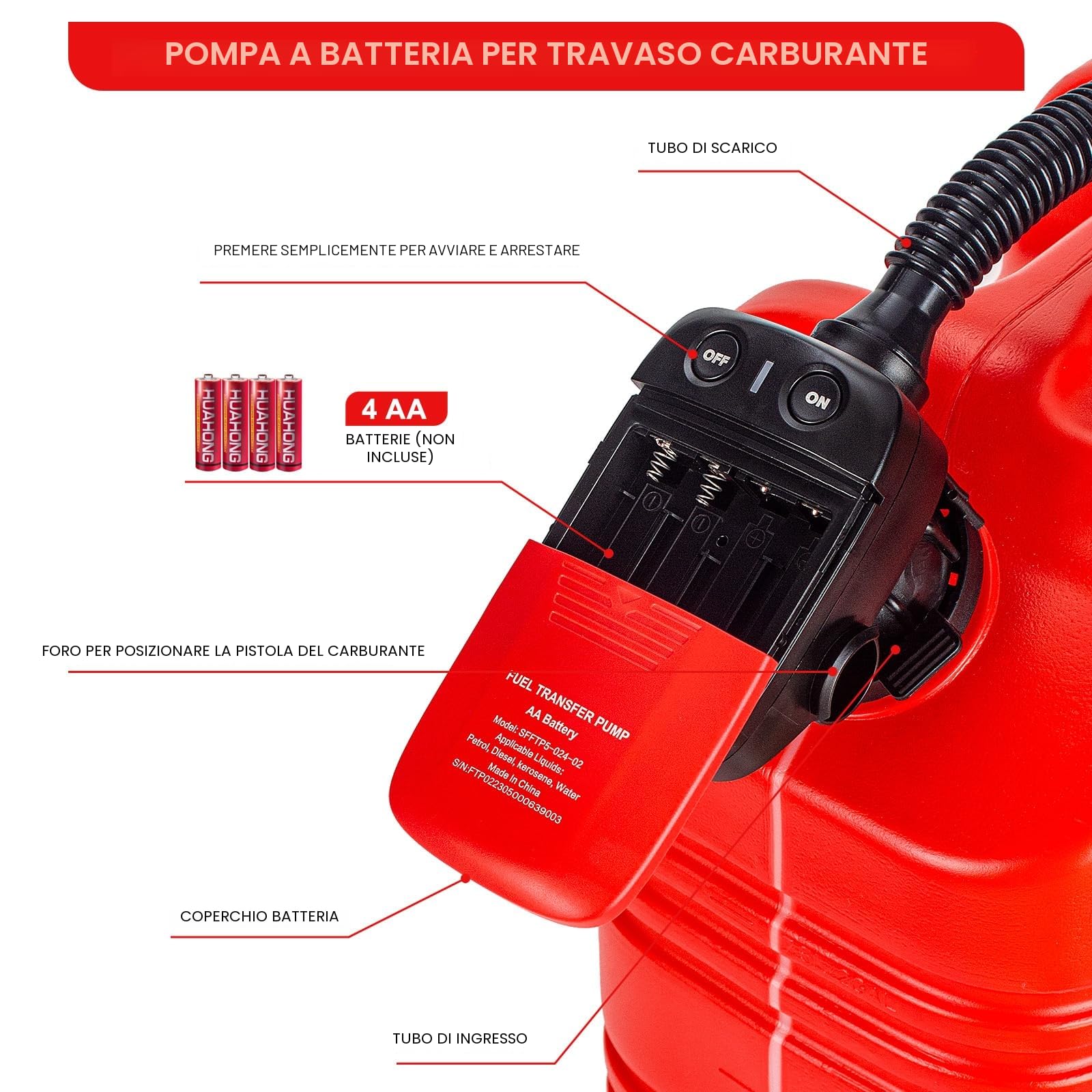 Pompa di Trasferimento del Carburante con Sensore di Arresto Automatico, Pompa Travaso Gasolio Elettrica con Adattatore di 3 Dimensioni-2,4GPM