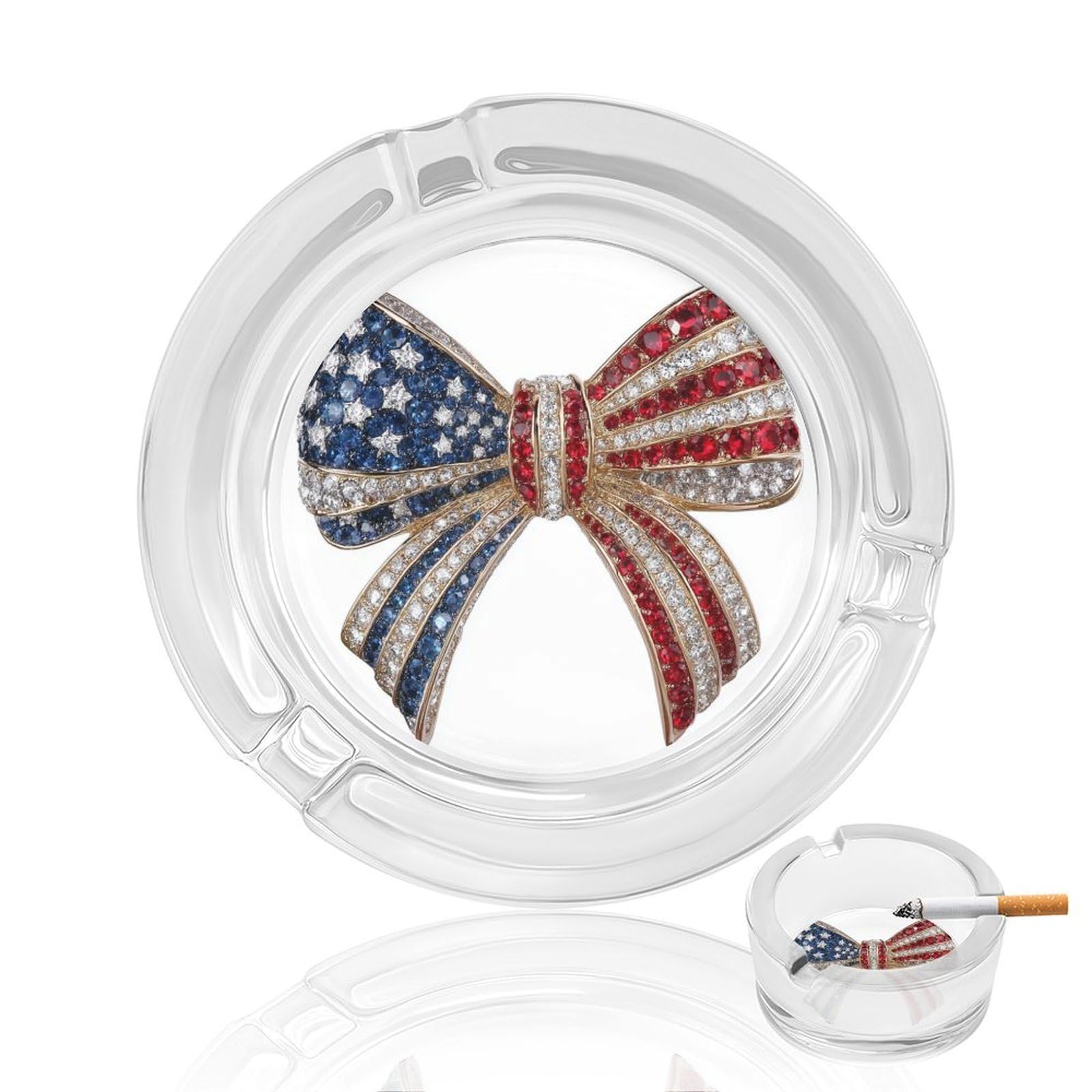 Brooch with American Flag Crystals Diamonds Glass Ashtray for Cigarettes Portable Decorative Ash Trays for Home Office Decor