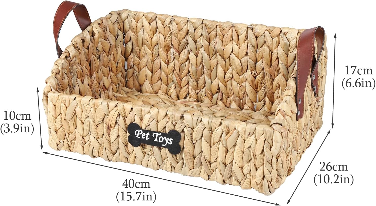 Trapezoid Pet Toy Bin, Large Storage Basket for Dog Cat Toys, Organizer for Leash Blanket Snacks, Natural Wicker Hyacinth