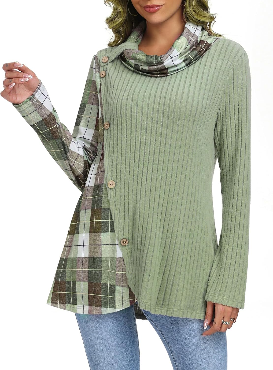 Cestyle Women's Cowl Neck Tunic Sweater Long Sleeve Christmas Sweatshirts Holiday Plaid Tops Winter - Image 5