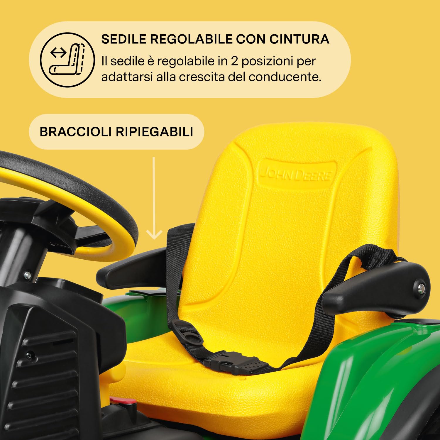 PEG John Deere RC Tractor - Trattore Elettrico Cavalcabile e Telecomandato per Bambini, 12V, con Rimorchio, Telecomando, 2 Ruote Motrici, Radio FM, da 1 Anno