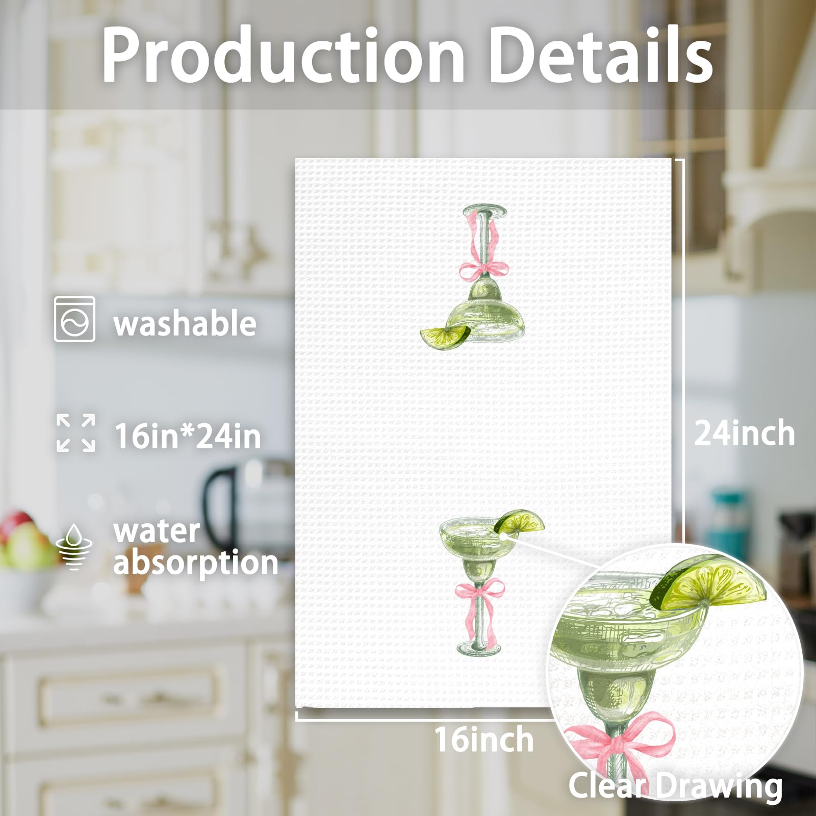 Margarita Decor Bow Kitchen Towels, Gifts for Margarita Lovers Hand Towel, Pink Bow Margaritas Dish Tea Towels for Kitchen Home Bar Decorative, Coquette Margaritas Bar Cart Decor,16x24In
