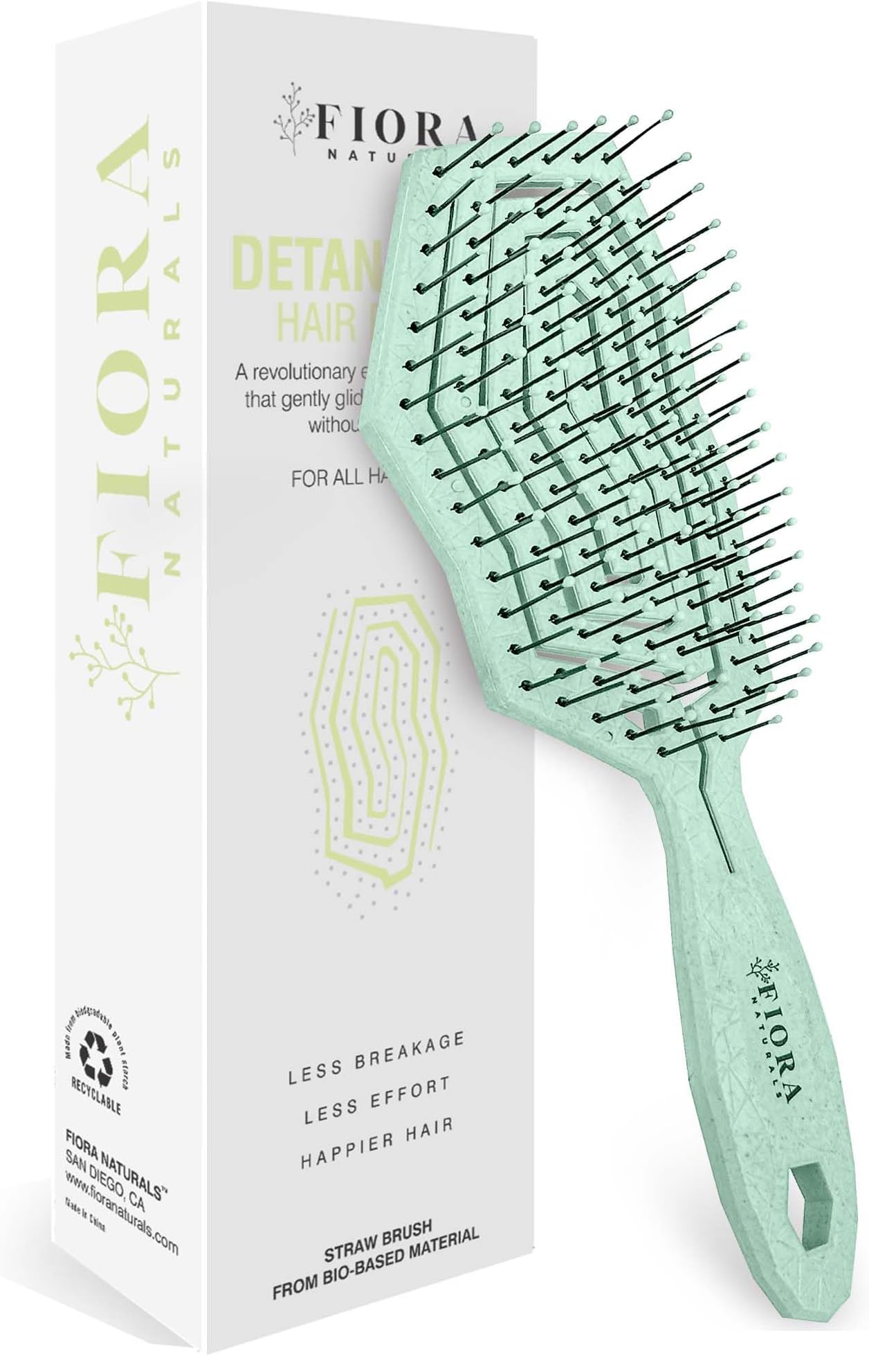 Hair Detangling Brush -100% Bio-Friendly Detangler hair brush w/Ultra-soft Bristles- Glide Through Tangles with Ease - For Curly, Stright, Women, Men, Kids, Toddlers, Wet and Dry Hair