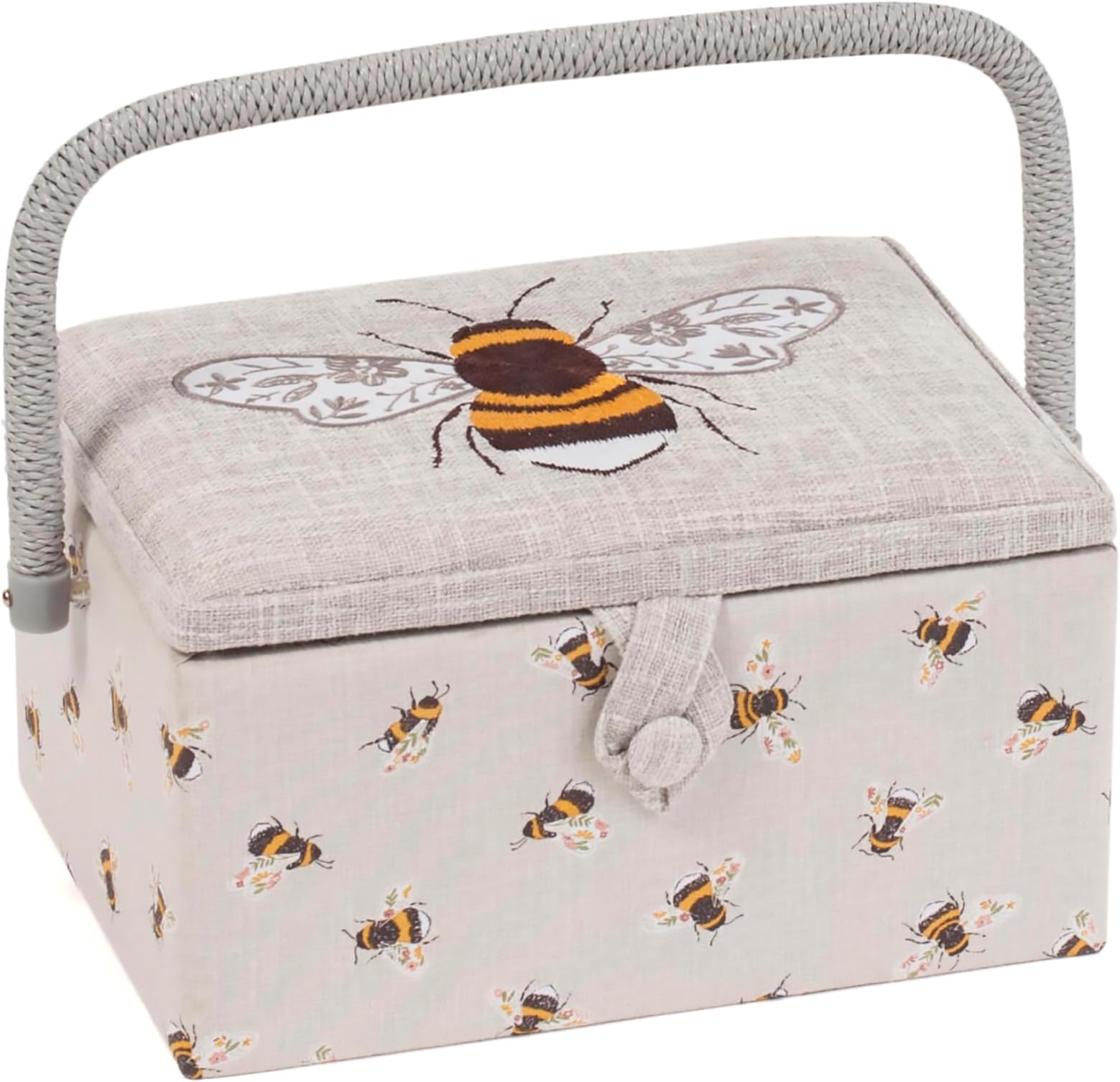 Hobby Gift Sewing Box, Wood/Fabric, Embroidered Bee, Medium