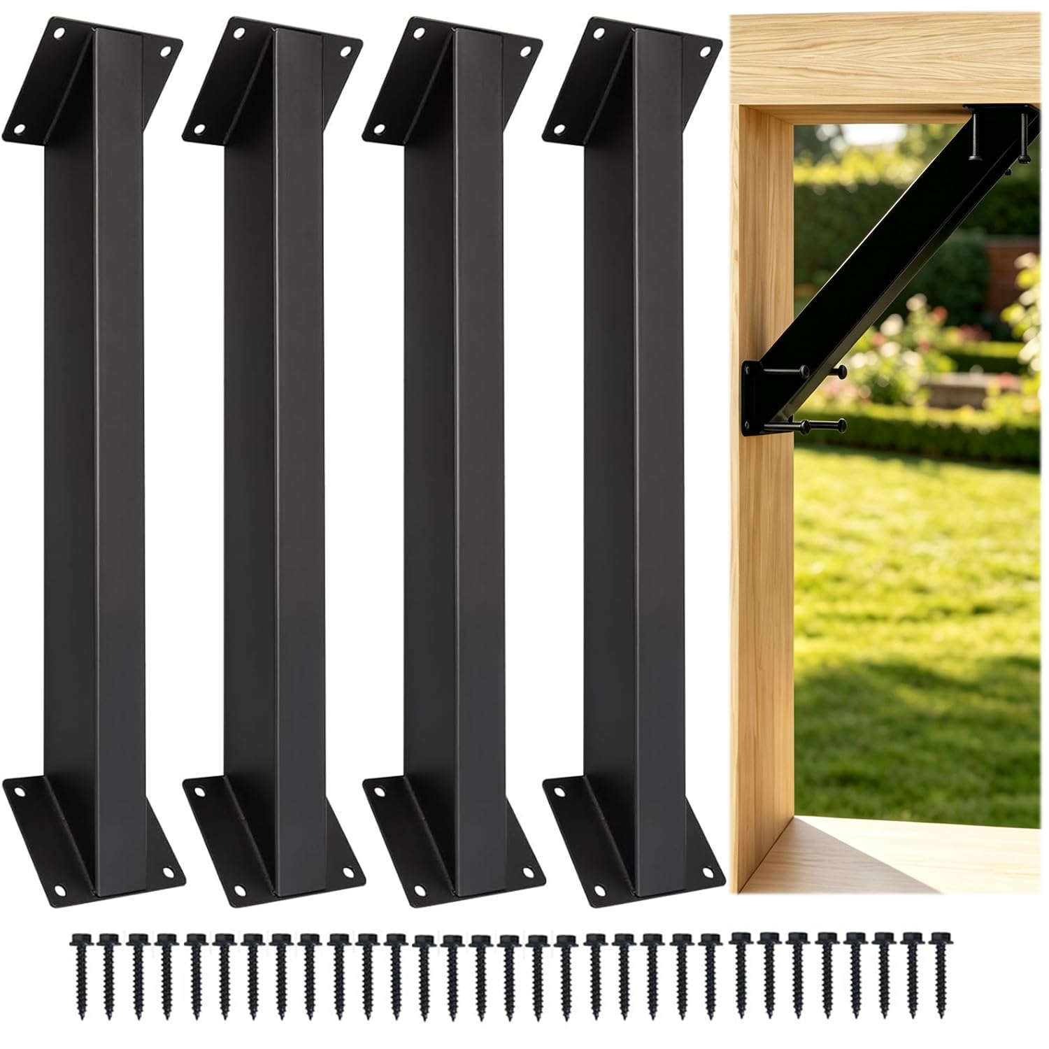 4 Pcs 45 Degree Pergola Brackets, Heavy Duty Roof Riser Brackets Kit, Angle Support Brackets, Connector Brace Bracket Kit for Wood Beam Gazebo Deck Patio DIY Projects