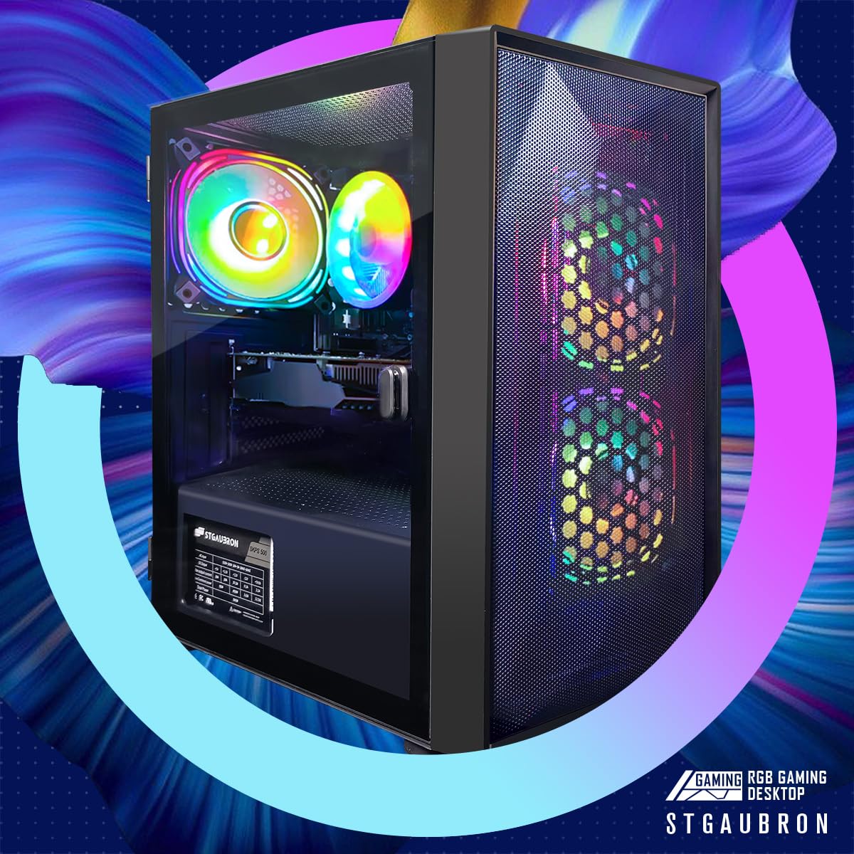 STGAubron Gaming PC Computer Desktop, Intel Core i5-9400F up to 4.1G, GeForce GTX 750 Ti 4G, 16G DDR4, 512G SSD, WiFi 6, BT 5.2, RGB Fan x3, Windows 11 Home