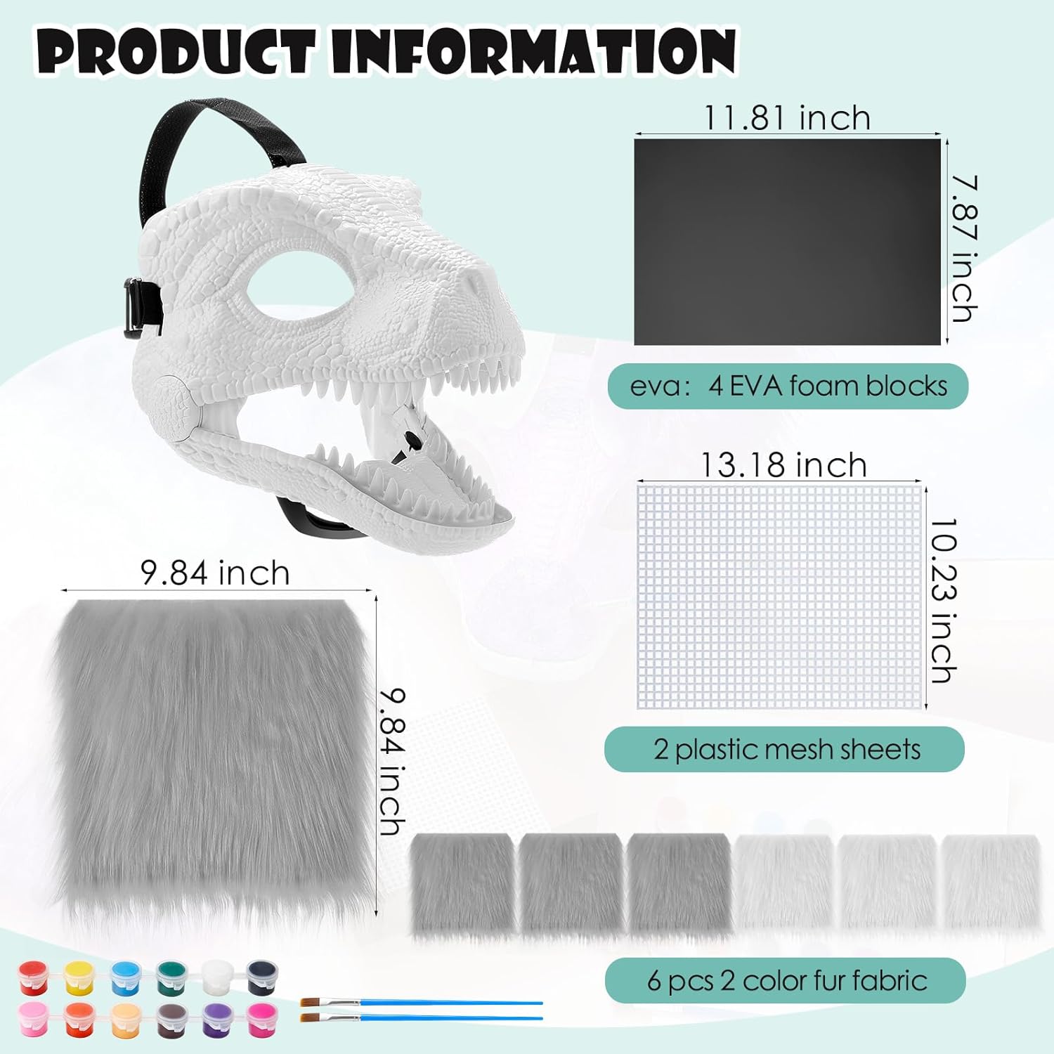Seenelling 13 Pcs DIY Dino Mask Kit Hard Plastic Dinosaur Mask Furry Therian Dino Costume Kit Animal Dinosaur Party Costume
