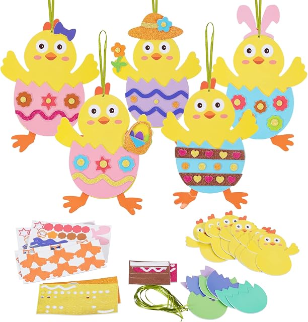 LAMEK 12pcs Easter Chick Crafts Kits Cute Chick Decoration Kit Easter Art and Craft Party Supplies for Kids Girls Boys DIY Make Your Own Mix & Match Ornaments Creative Activities Gift