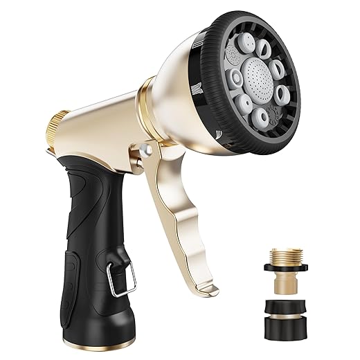 RAINPOINT Garden Hose Nozzle, Hose Sprayer Nozzle with 9 Spray Patterns, High Pressure Water Hose Nozzle Heavy Duty Metal Hand Sprayer, Watering Plants and Lawn,Grey