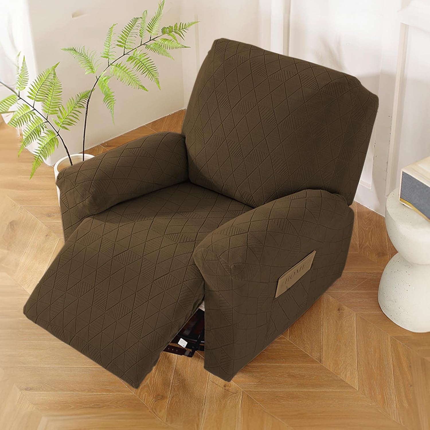 NORTHERN BROTHERS Recliner Cover - Reclining Chair Covers Velvet Sofa Slipcovers for Recliner Couch 4 Pieces Lazy Boy Recliner Covers with Elastic Straps, Brown