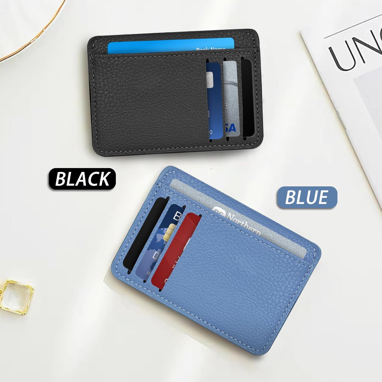 Card Wallet, PU Leather Card Holder Credit Card Holder, Credit Card Wallet with Multiple Card Slots for Men and Women, Compact Card Holder Wallet for Shopping, Dating, Business (blue) - Image 5