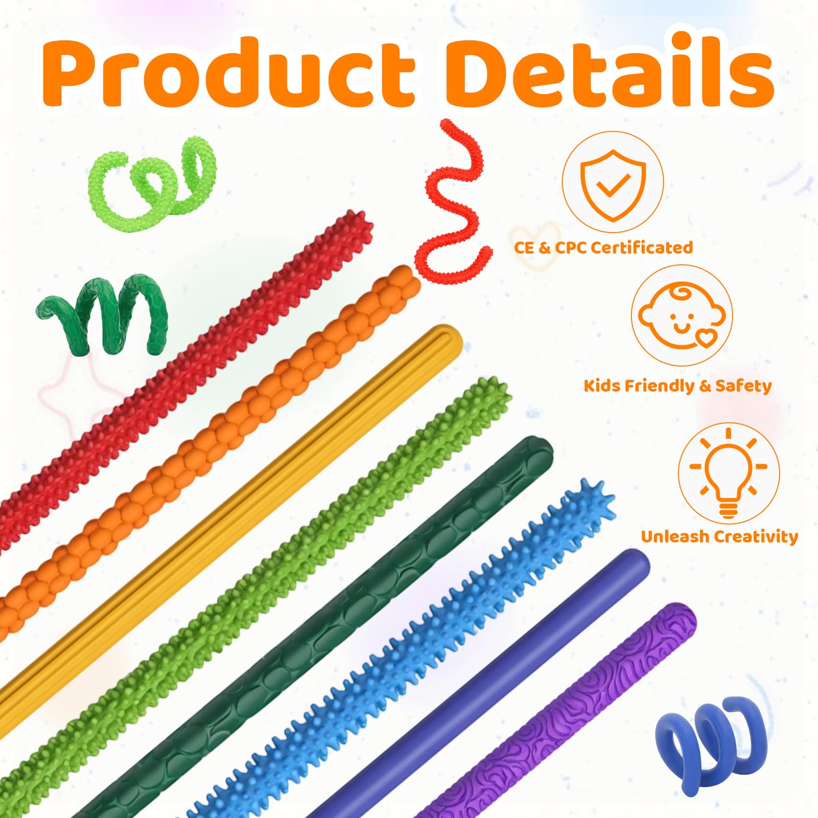 Sensory Fidget Toys, 8 Pack Colourful Twisty Sensory Sticks, 25×0.87 cm, Fidget Toys for Autism Stress Relief and Focus - Image 3