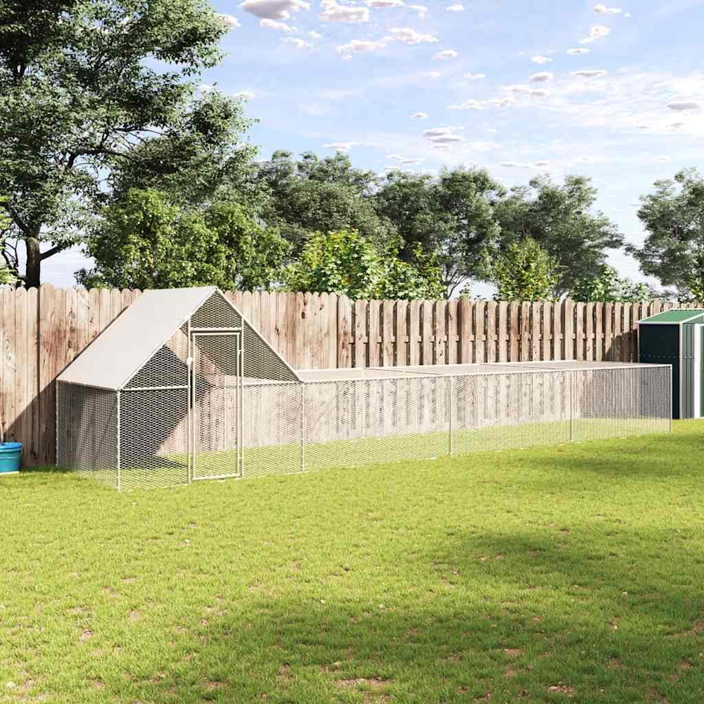 Gallinero de 8 x 2 x 2 m, acero galvanizado con techo impermeable y puerta con cerradura para aves de corral, caño de malla de alambre estable y construcción duradera de acero