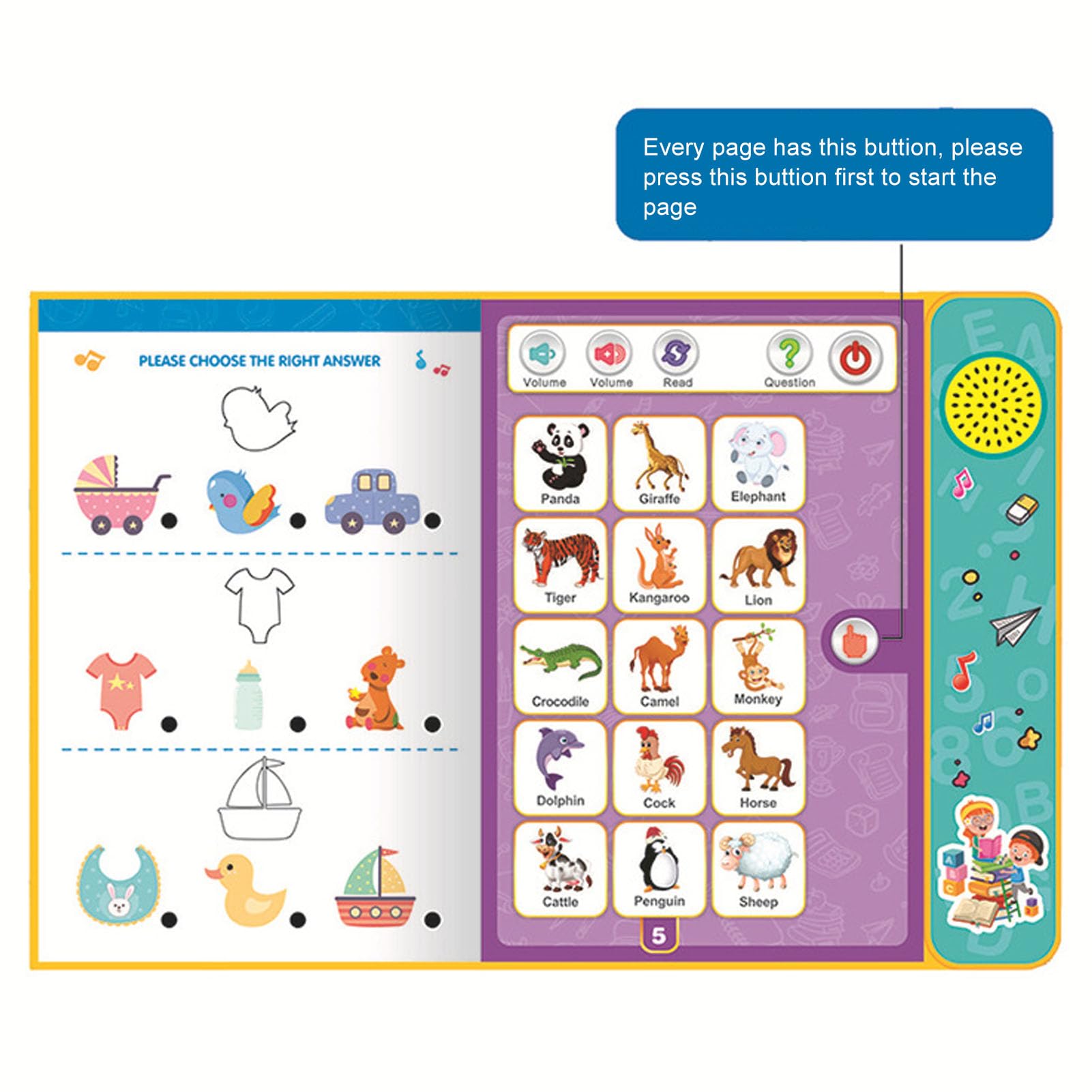 Generic Livre Sonore pour Enfants Livre d'apprentissage Interactif pour Enfants, Compétences de Lecture Précoce et Apprentissage Musical, avec Stylo, pour Garçons et Filles, 10 X 9,3 Pouces