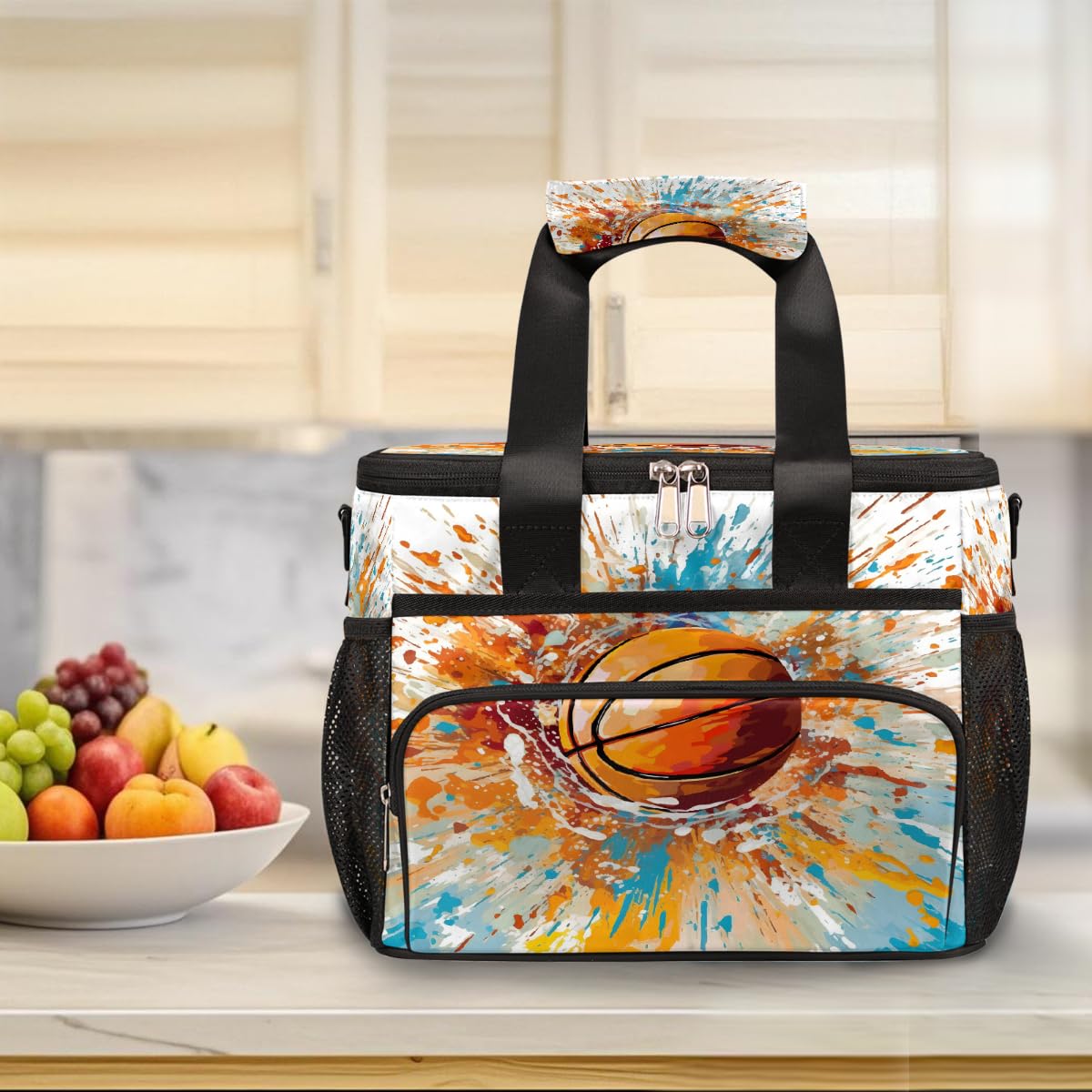Mexpekil Borsa termica riutilizzabile a prova di perdite per il pranzo, ad acquerello, basket, picnic, borsa termica per sport, per donne, uomini, lavoro, campeggio, spiaggia, ufficio, 24 lattine, 15