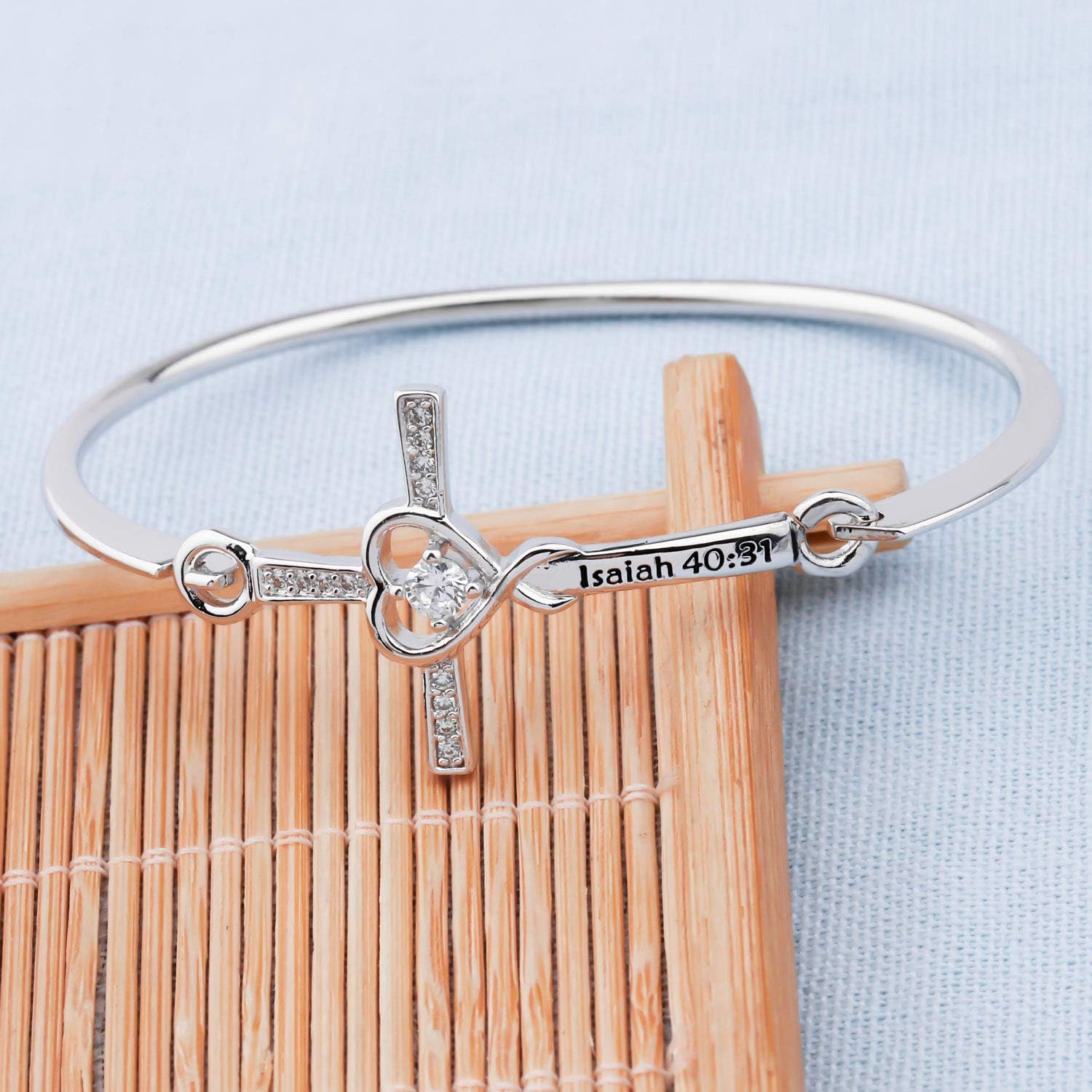 BEKECH Christian Jewelry Cross Charm Bracelet Bible Verse Isaiah 40:31 Faith Jewelry Religious Gift for Women - Image 3