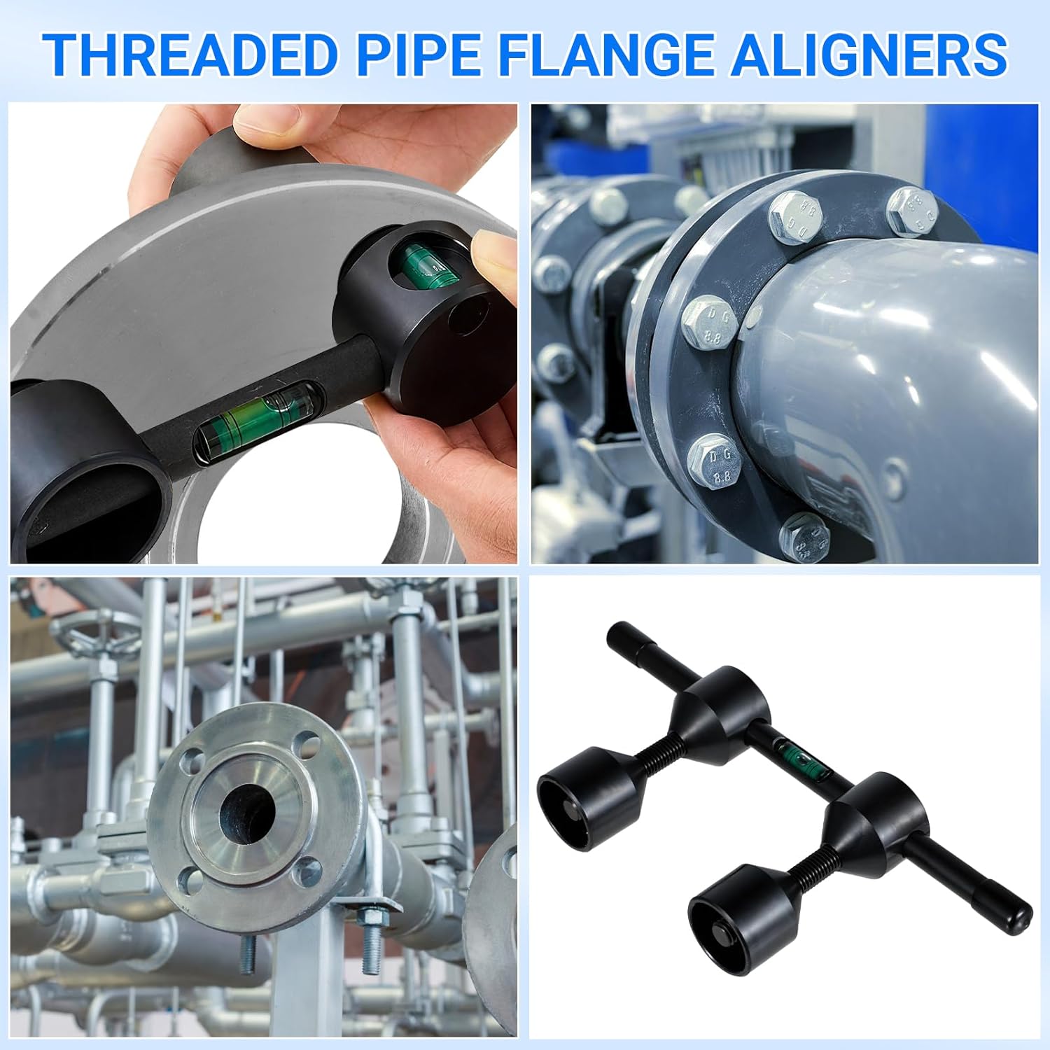 Flange Aligner, Threaded Pipe Flange Leveler with Pipe Wrap Around Measuring Tool, Fits Flanges 1/2" to 1-7/16" Diameter