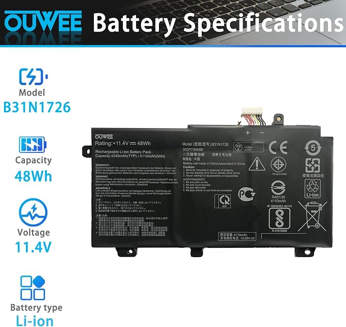 Batería para portátil ASUS OUWEE 11.4V 48Wh - B31N1726 miniatura 2