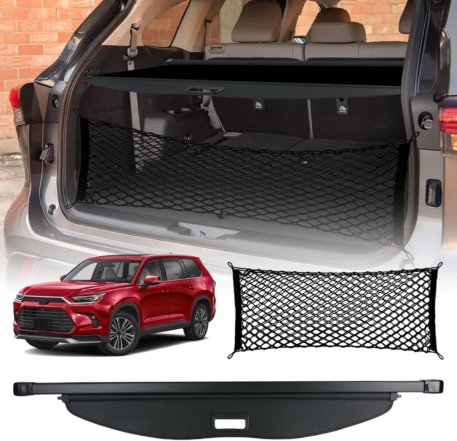 Cargo Cover for Toyota Highlander 2025 - Retractable Cargo Cover Fit for Highlander 2025-2020 Trunk Cover for Toyota Highlander Accessories with Cargo Net