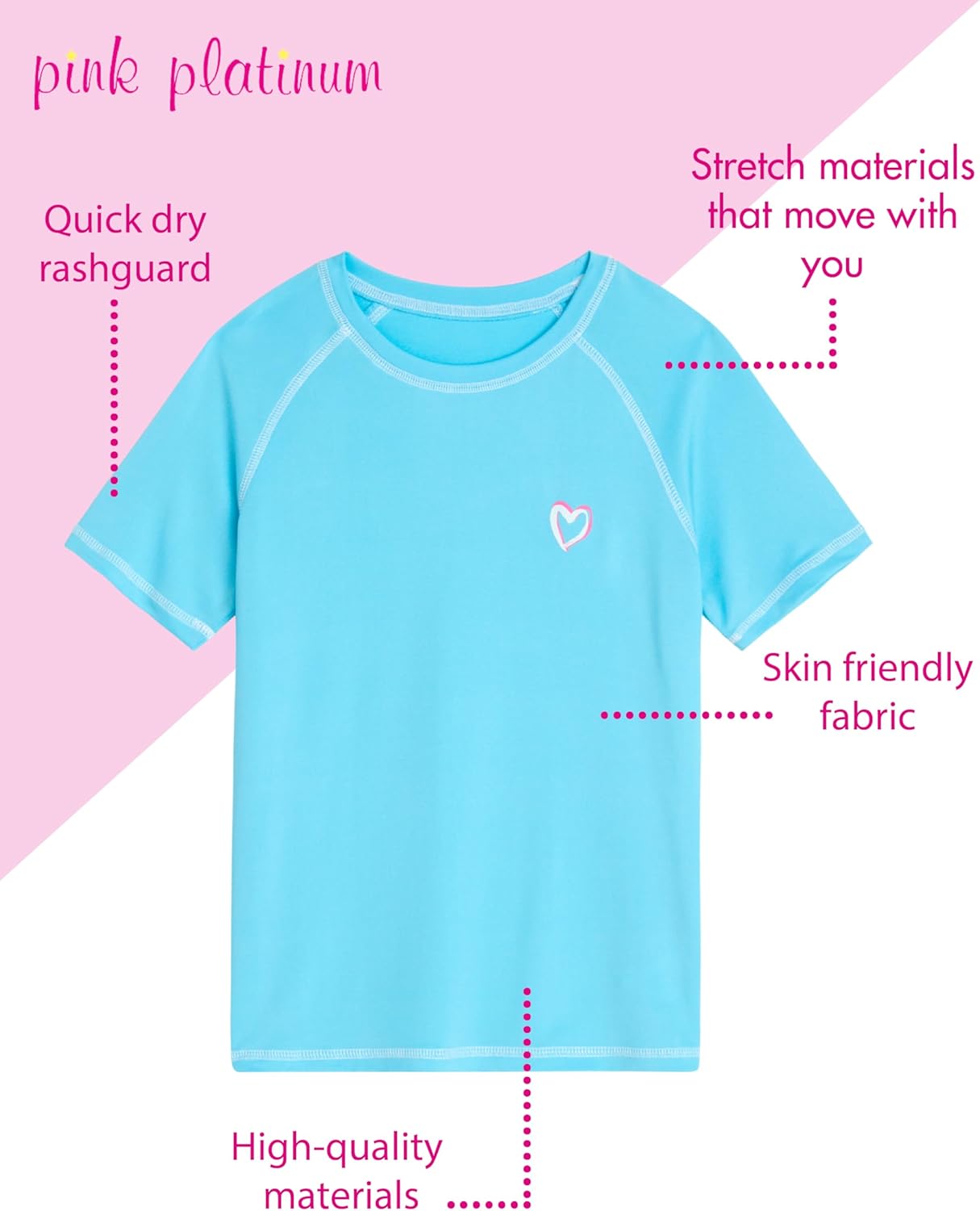 Pink Platinum Girls Rash Guard - UPF50+ Sun Protection Quick Dry Short Sleeve Swim Shirt Rash Guard for Girls and Toddlers - Image 3