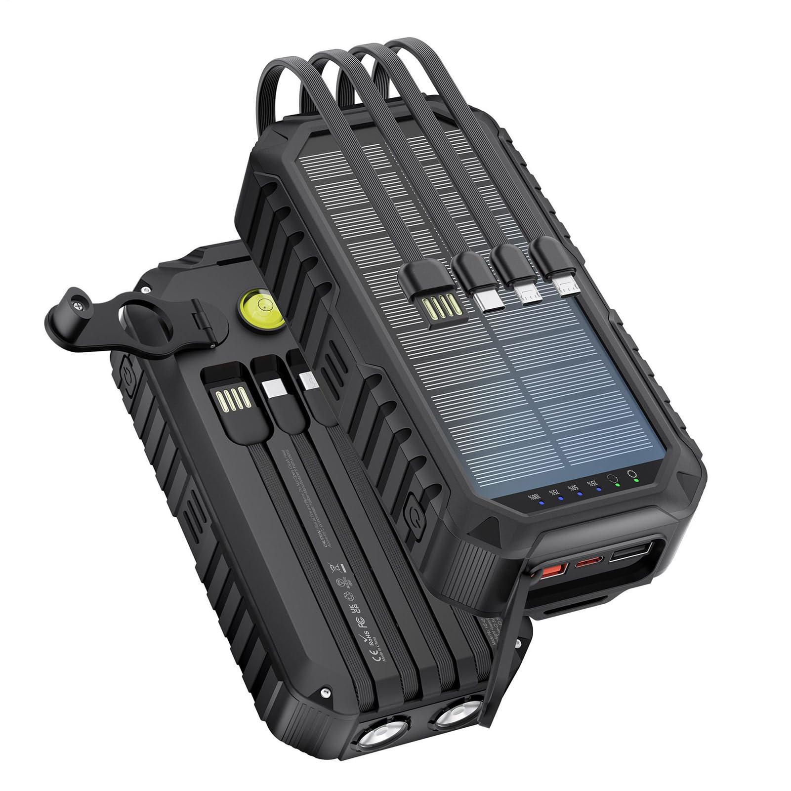 Power Bank Solare 20000mAh Modalità con Torcia | Power Bank Solare con Manovella Per Campeggio, Escursioni, Viaggi, Gite in Auto, Pesca, Backpacking, Festival Musicali
