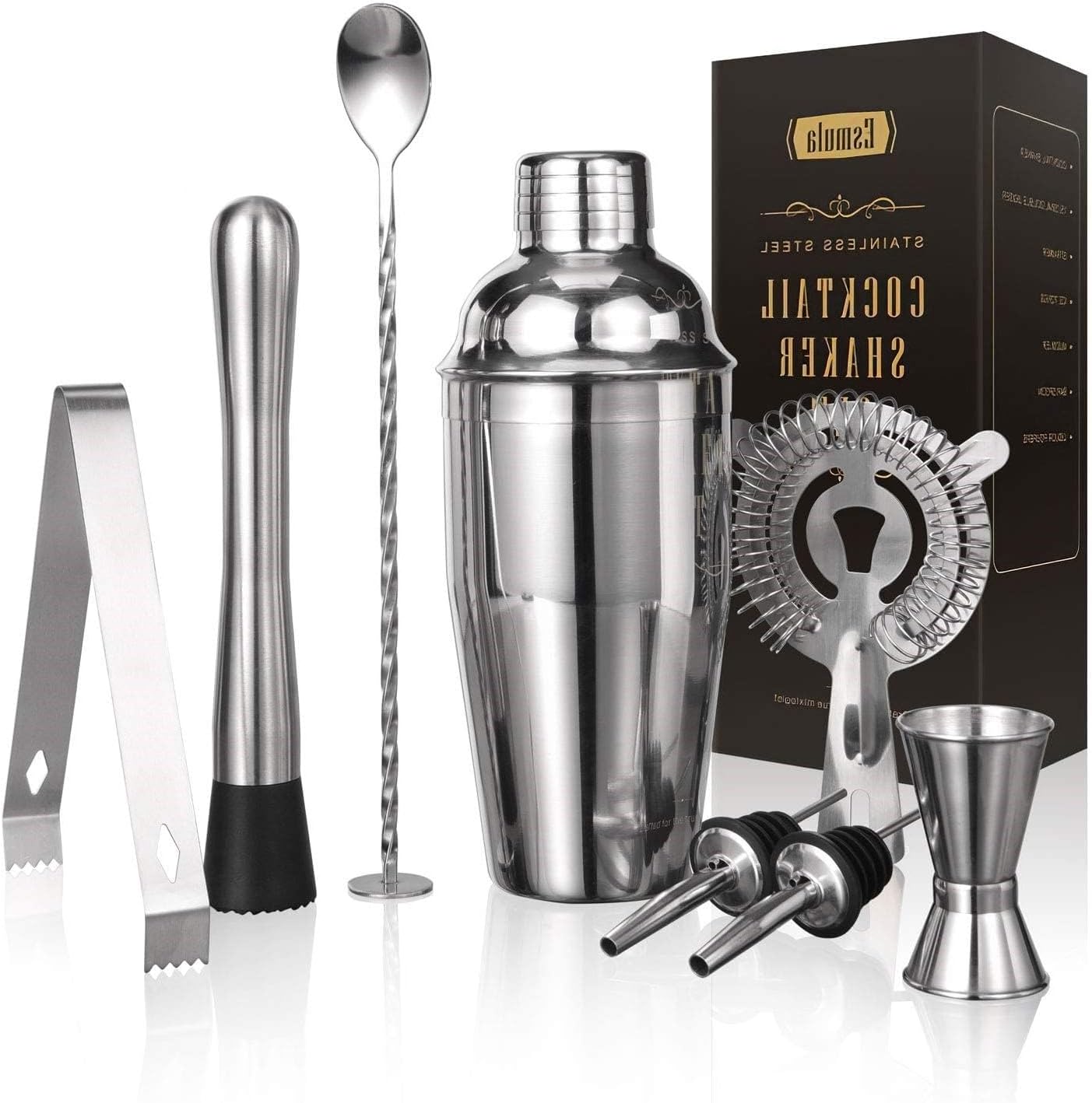 Cocktail Shaker Set 8-Piece Set, Stainless Steel Bartender Set Professional Martini Mixing Bartender Set Combination, Home Fashion bar Tool Set