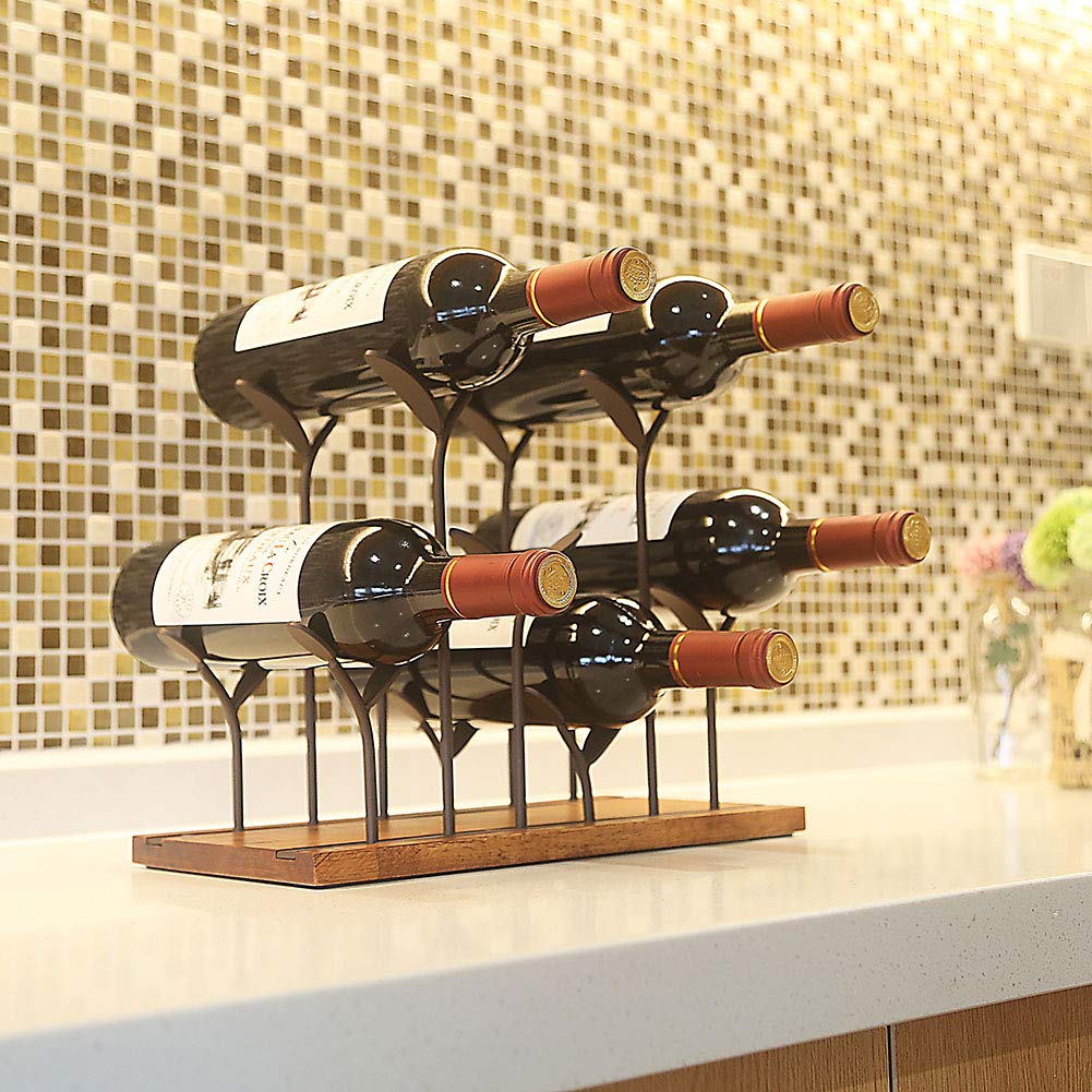 Countertop Bottle Rack, Tabletop Wood Bottle Holder, Hold 6 Bottles ...